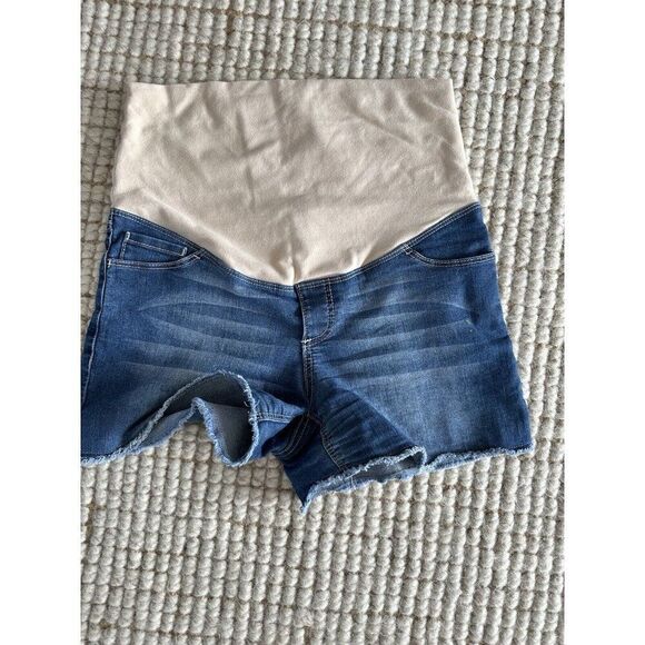 Thyme MATERNITY Shortie Denim Blue Jean Shorts Size Small Pull on Band Blue - Picture 1 of 4